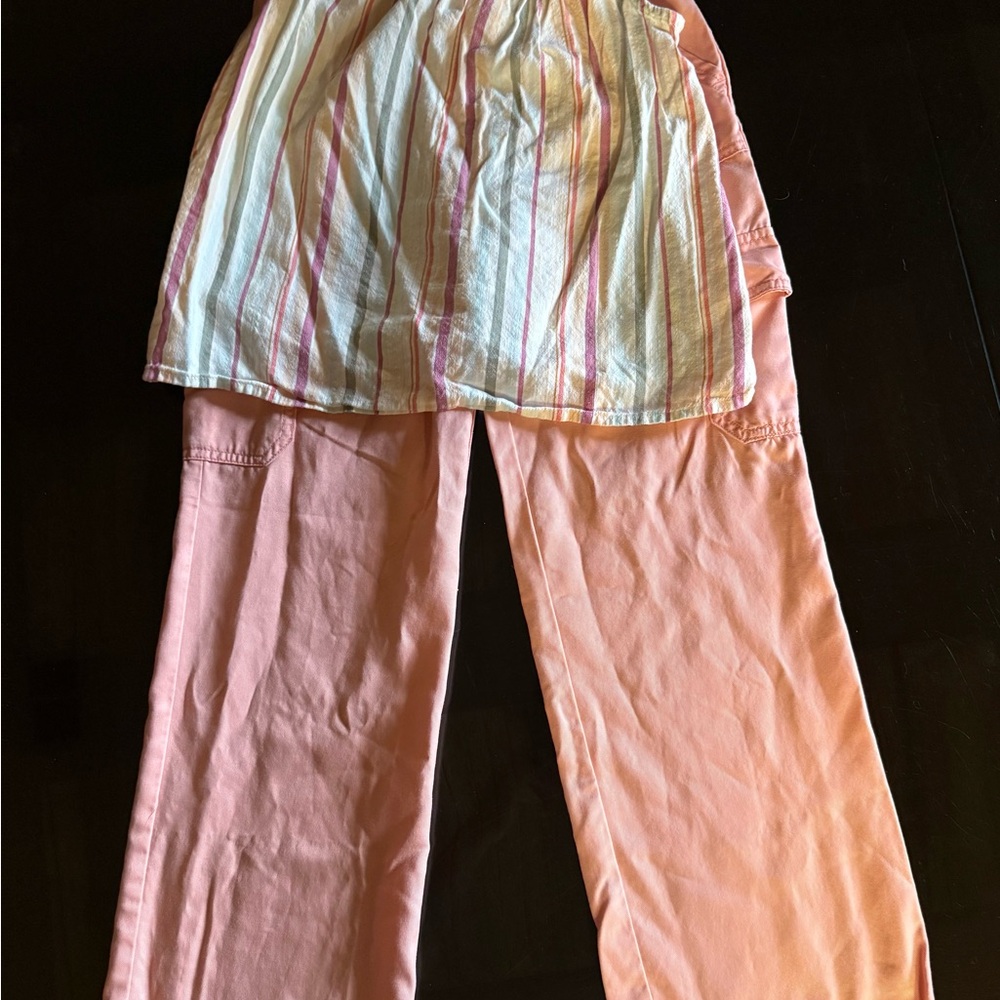 Striped Pink with melon pants set. Size 8